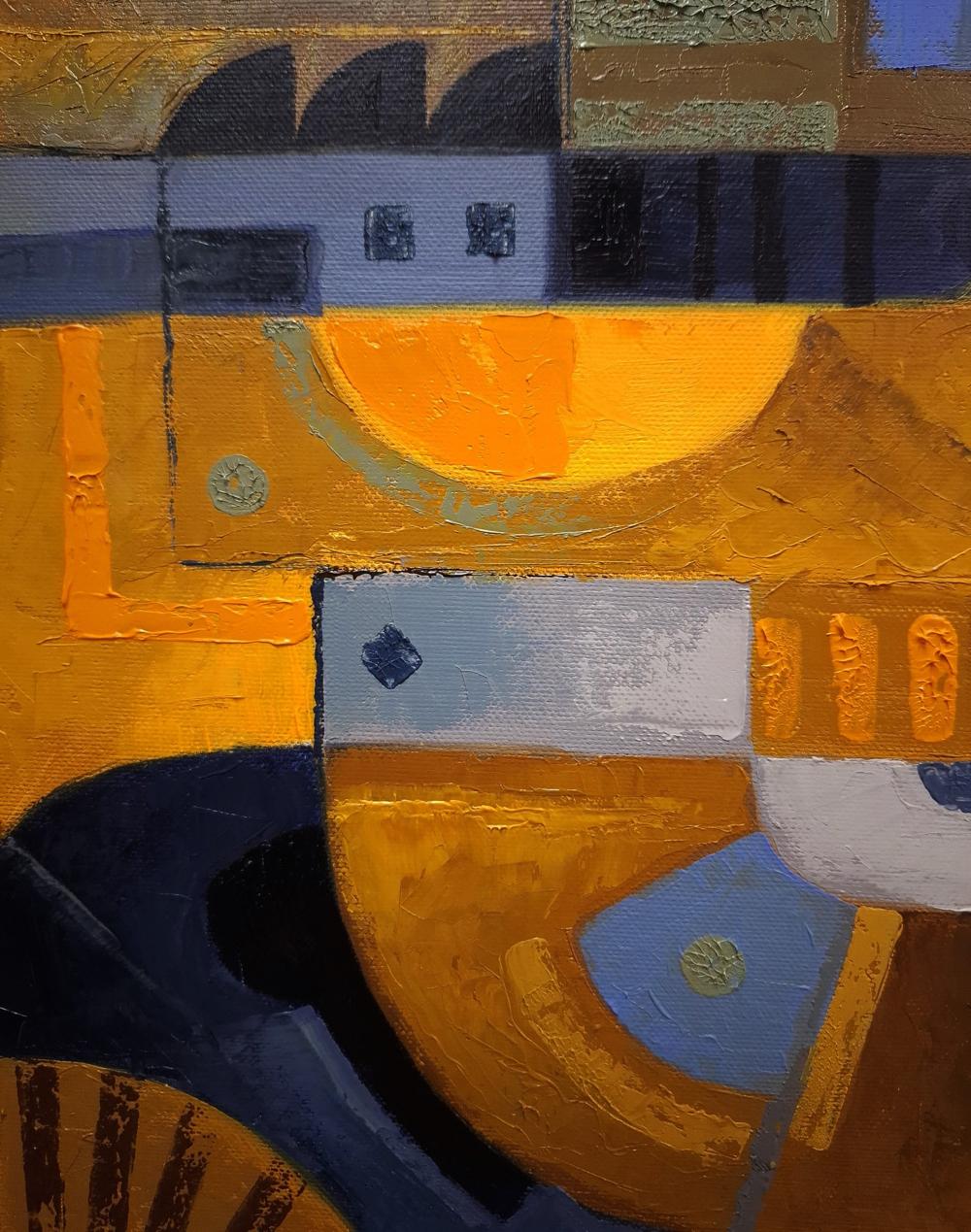 Oil painting October sunshine by Sergiy Voichenko with bold geometric shapes