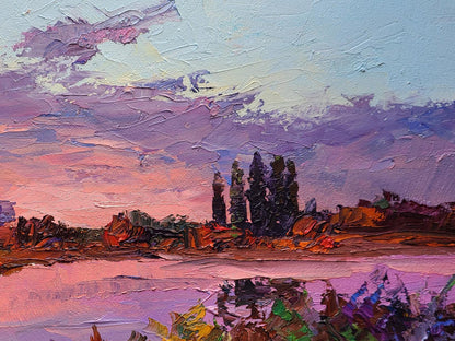 Oil painting Sunset over the river by Boris Serdyuk textured impressionist sunset