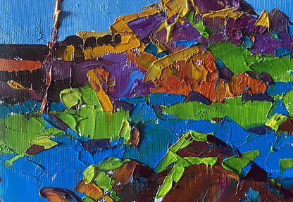 Vibrant Evening Ray oil painting by Oleksiy Ivanyuk with textured blue, green, purple, gold layers