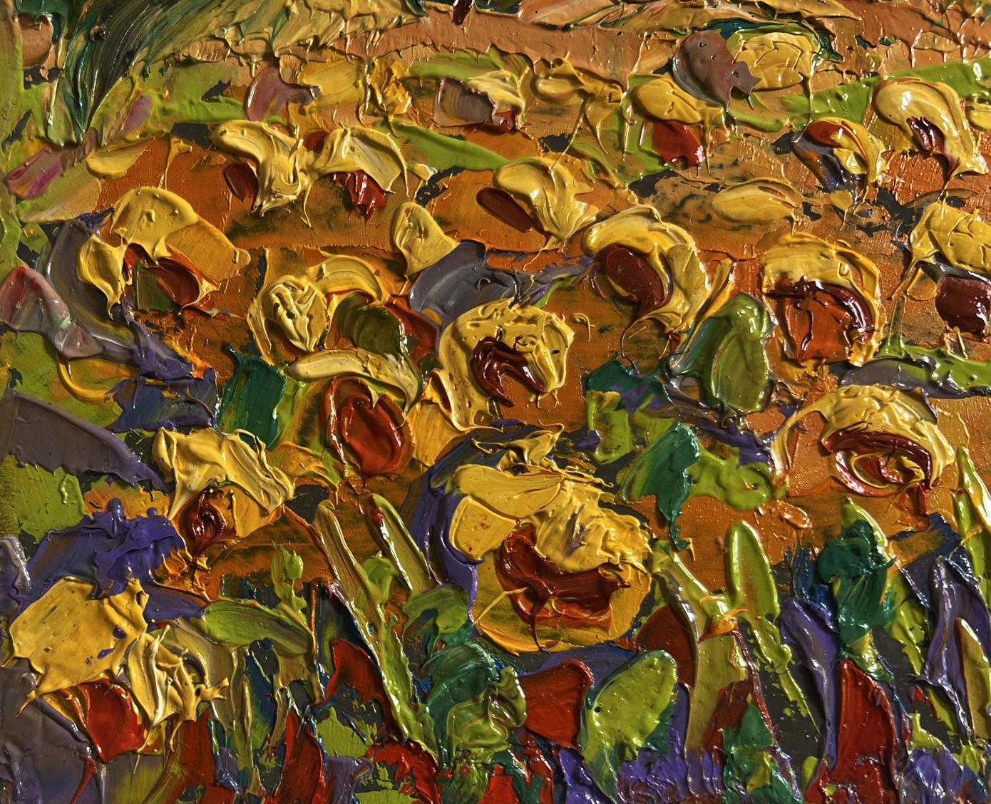 Vibrant impressionist oil painting of sunflower field by Oleksiy Ivanyuk