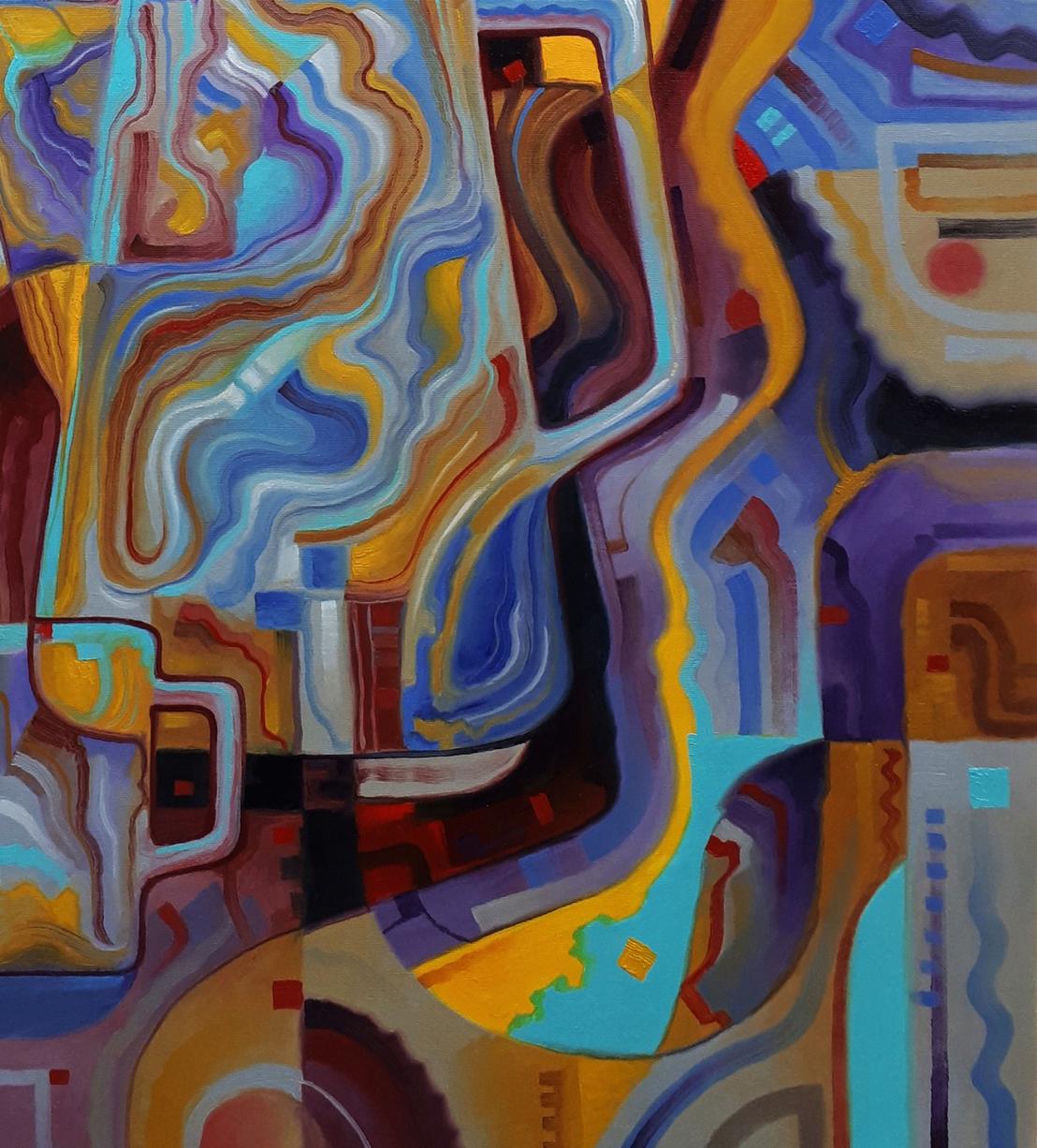 Vibrant Oil painting Coffee time by Sergiy Voichenko with swirling blues