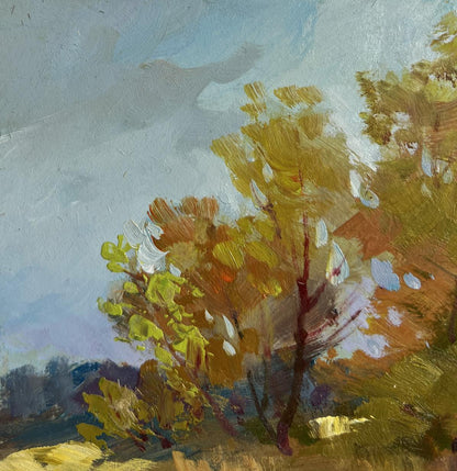 Oil painting Autumn melancholy by Yuriy Suprunchuk, vibrant autumn tree