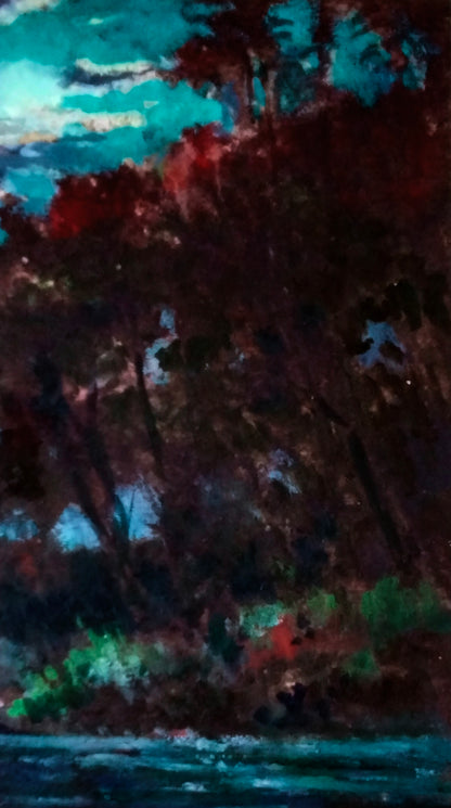 Oil painting Silence is deeper than darkness by Vitaly Duhnevich: vibrant impressionist forest