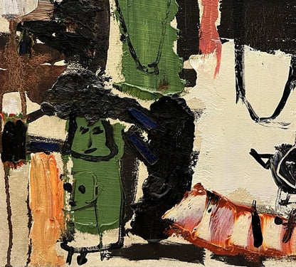 Oil painting Children by Anatoly Tertychny with abstract black green orange cream layers