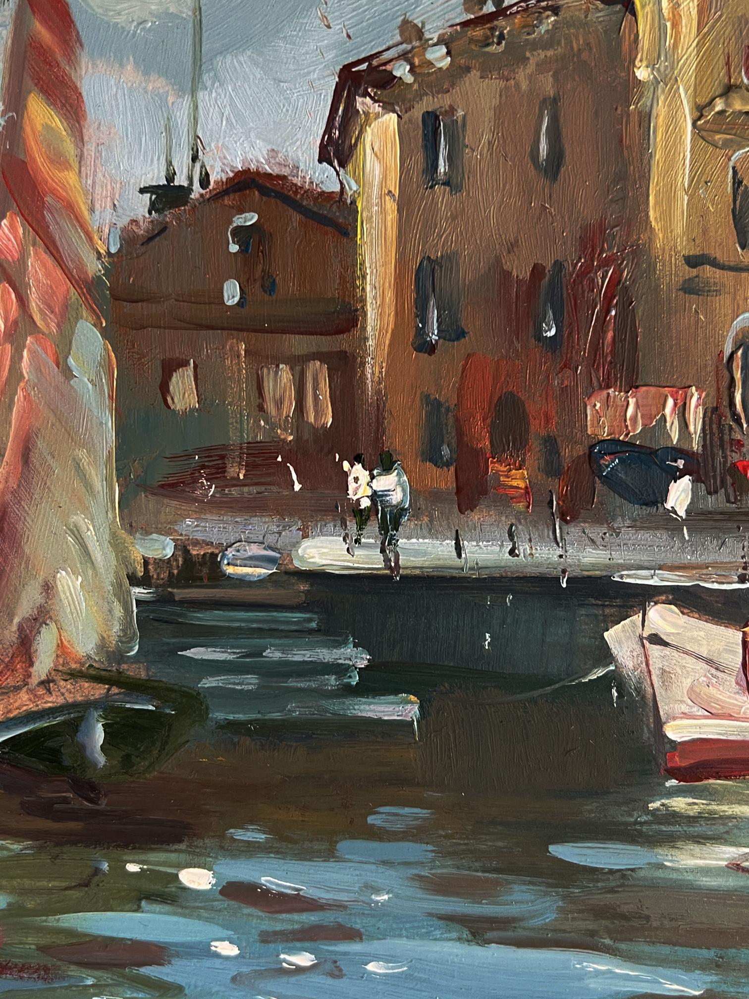 Oil painting of ancient Venice streets by Yuriy Suprunchuk with canal, boats