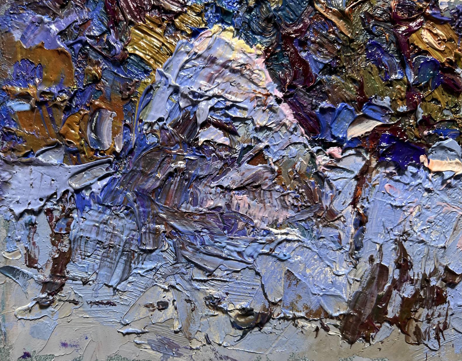 Oil painting There is a moon in the field by Oksana Ivanyuk, swirling impasto blues