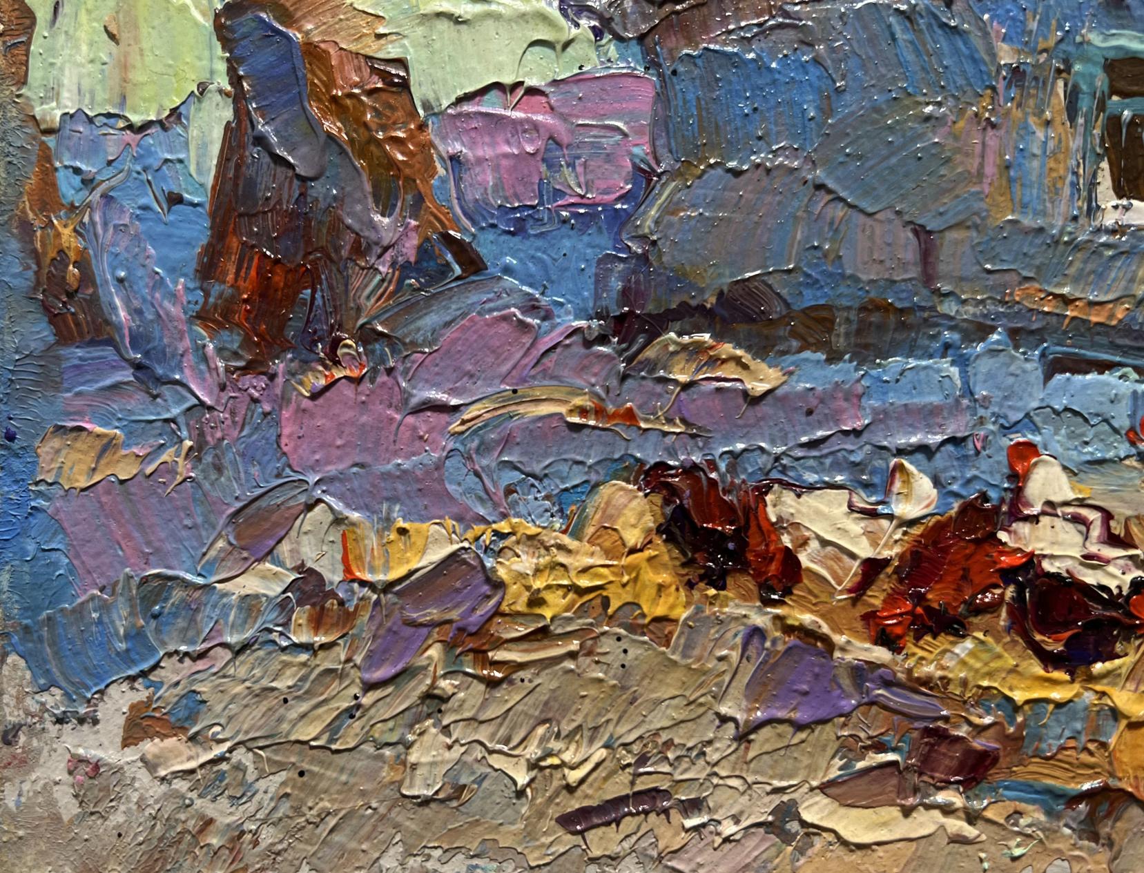 Oil painting Frost in the Yard by Oksana Ivanyuk textured blues purples