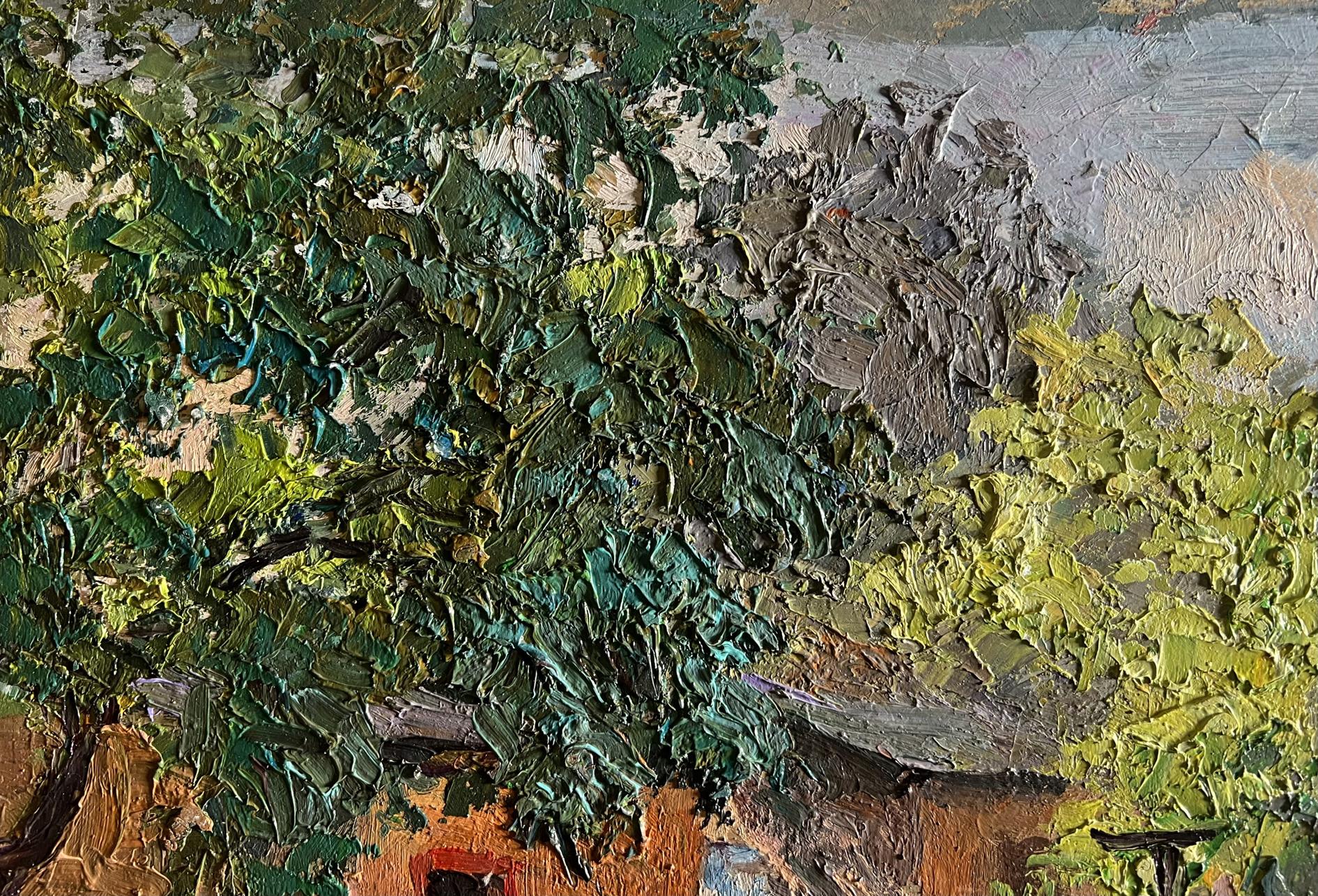Oil painting Summer holidays in the village by Boris Serdyuk, textured foliage