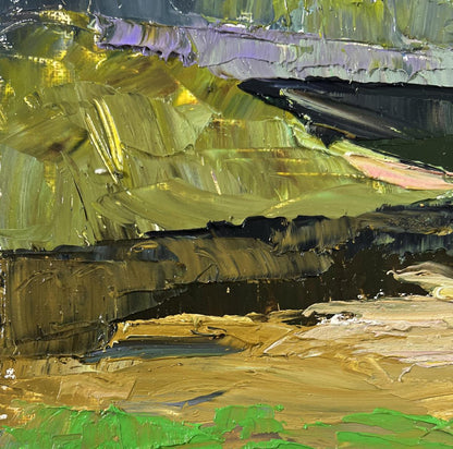 Oil painting Bridge over water by Boris Serdyuk with bold textured brushstrokes