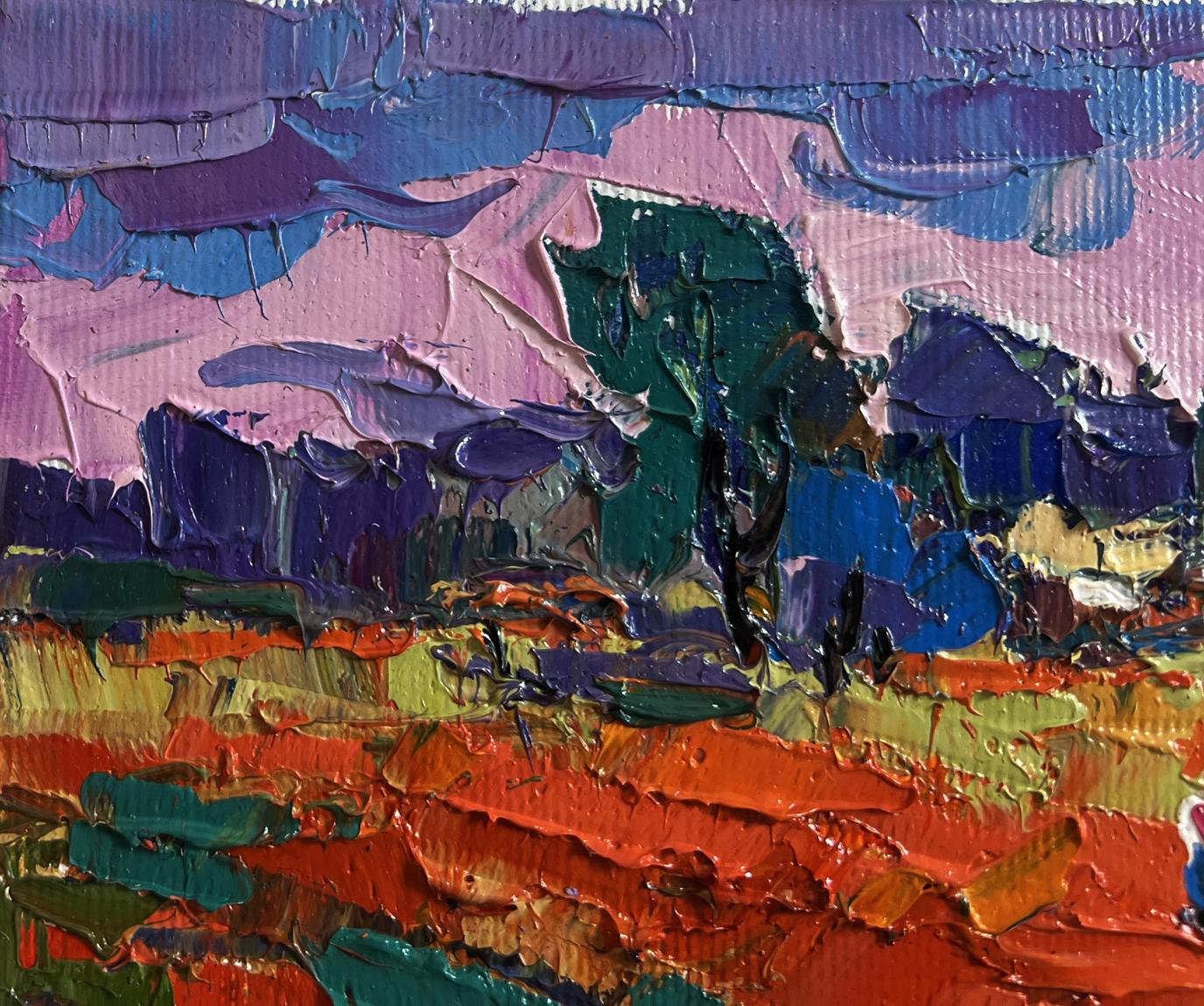 Oil painting Buckwheat stubble by Oksana Ivanyuk vibrant abstract landscape