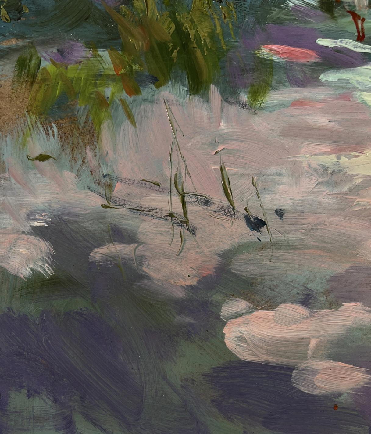 Impressionistic oil painting Walk in the forest by Yuriy Suprunchuk with lily pads