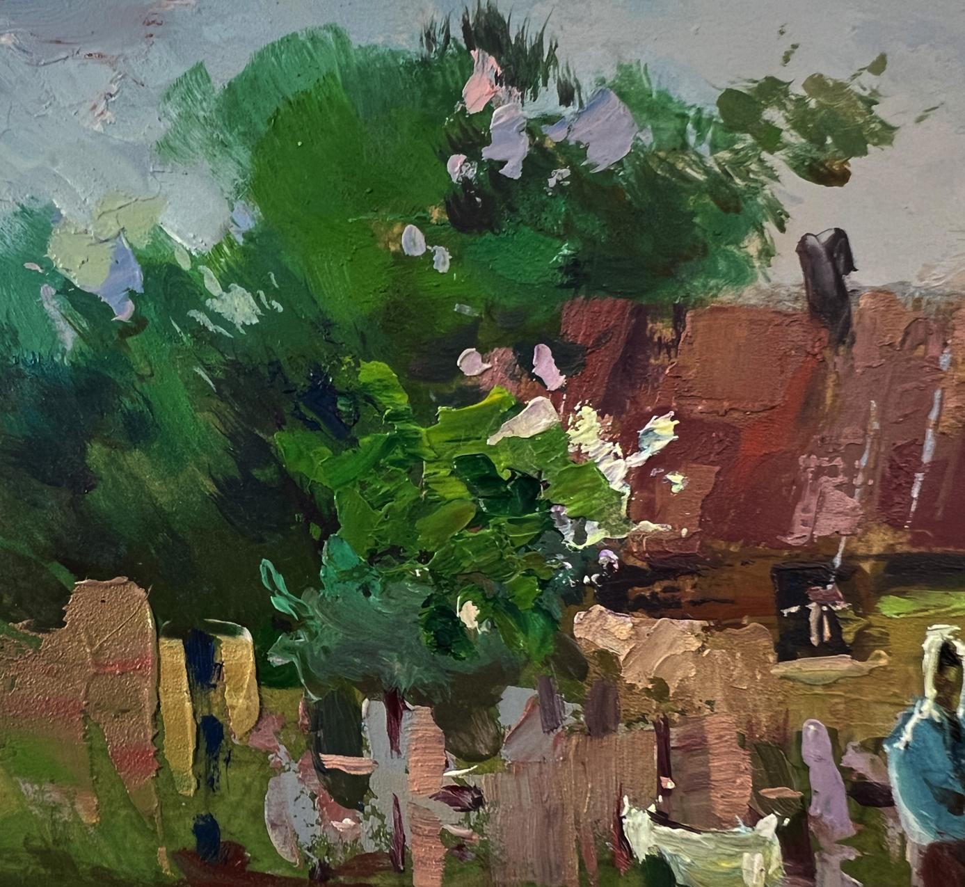 Vibrant impressionist oil painting Yard in the village by Yuriy Suprunchuk