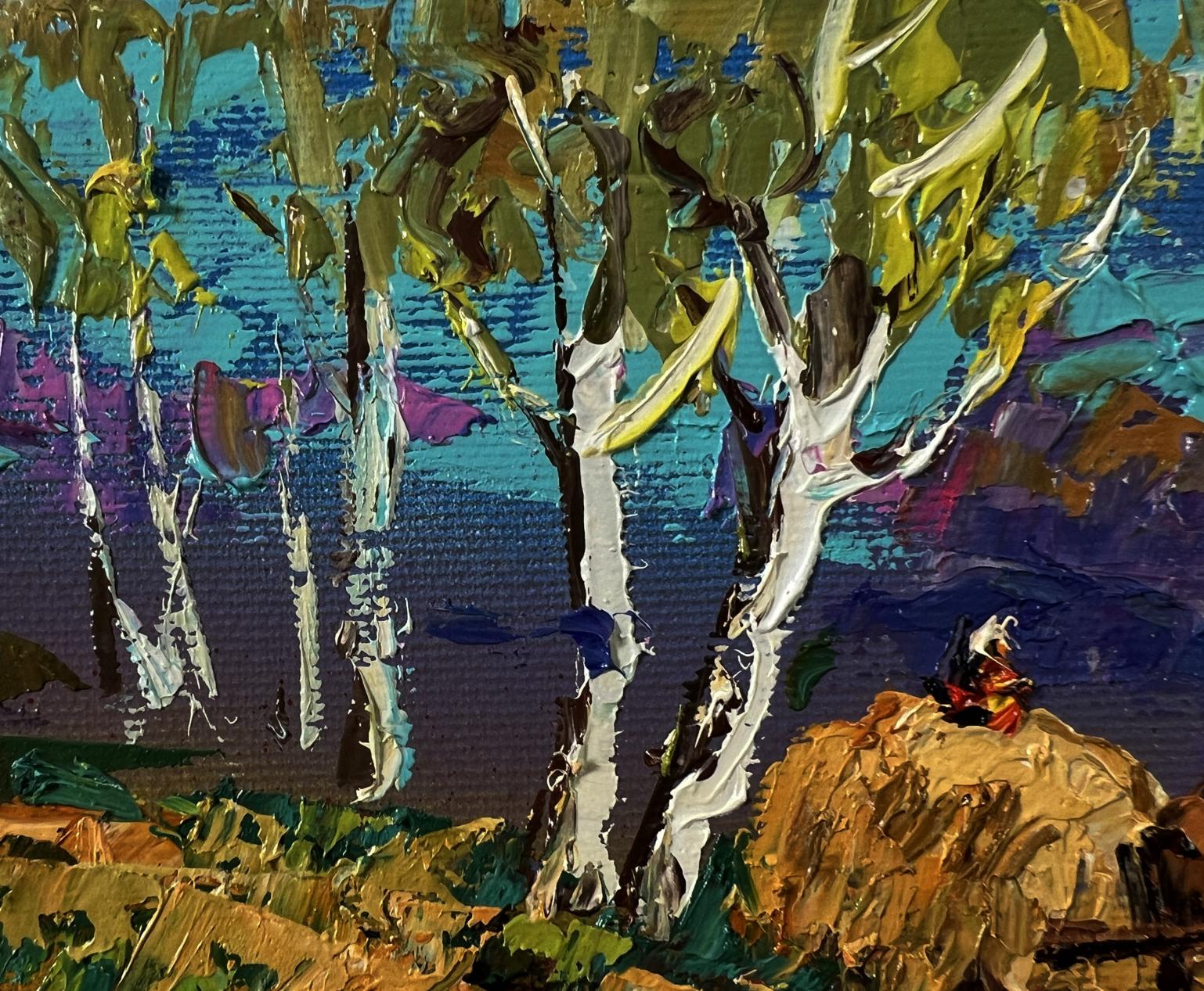 Vibrant impressionist oil painting The Road Home by Oleksiy Ivanyuk with birch trees