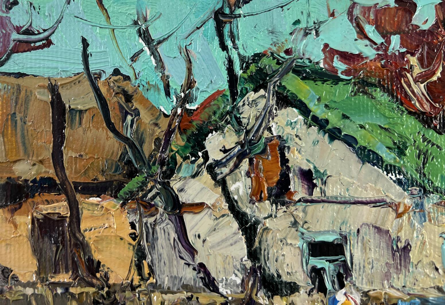 Impasto oil painting First Warm Day by Oksana Ivanyuk village scene