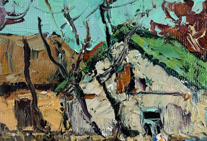 Impasto oil painting First Warm Day by Oksana Ivanyuk village scene