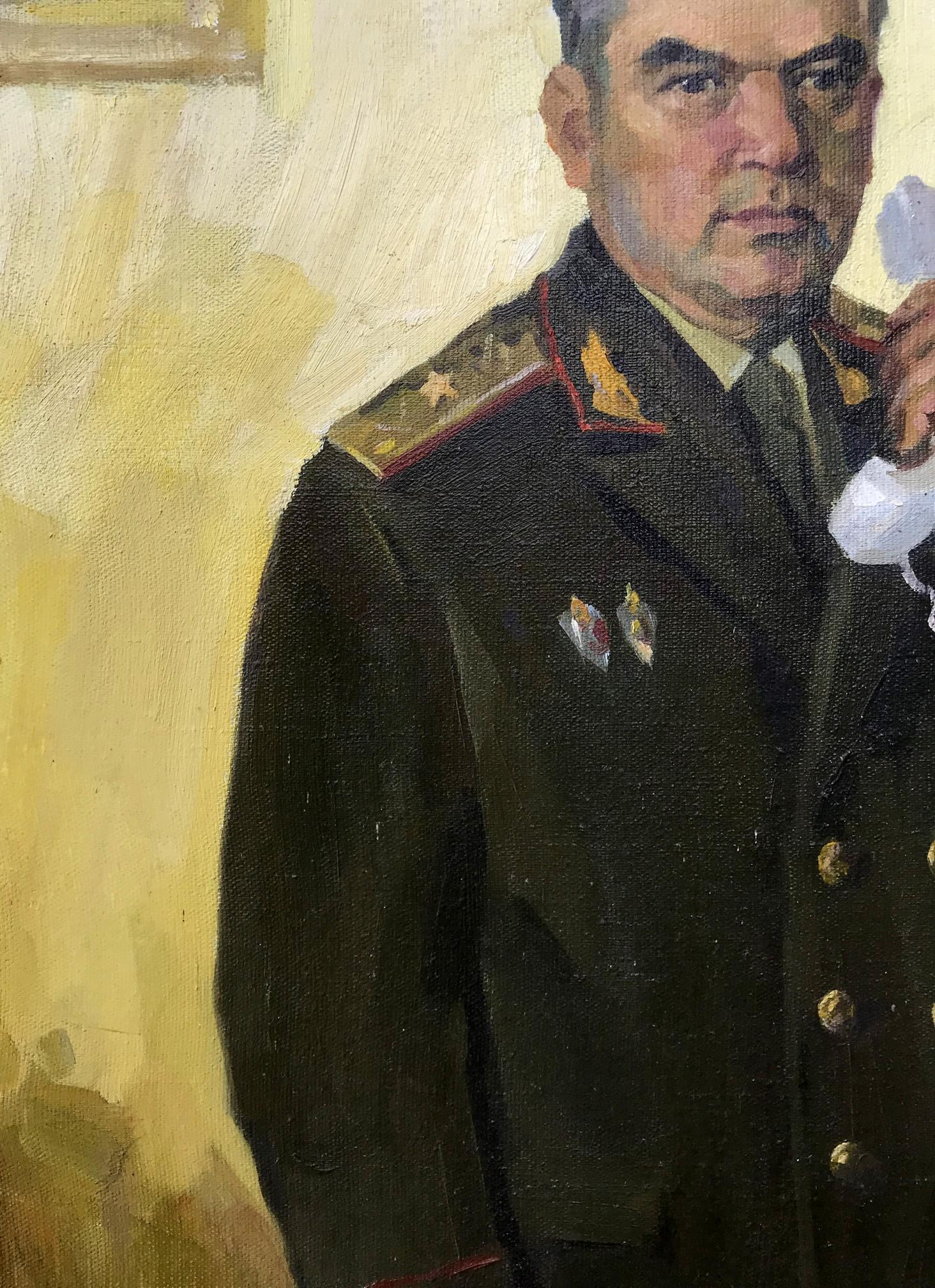 Oil painting portrait of KGB Major General Koval A.S. Soroka in dark green uniform