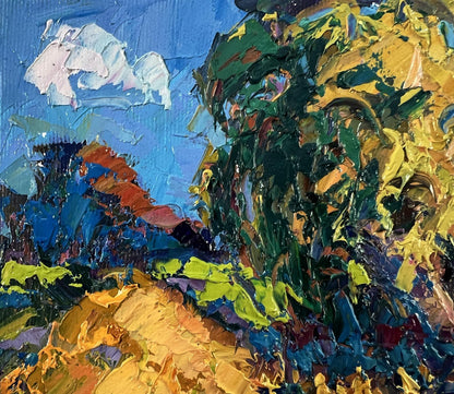 Vibrant impressionist oil painting Summer haymaking by Oksana Ivanyuk