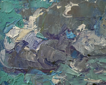 Oil painting Floating clouds by Oksana Ivanyuk in teal, gray, blue abstract style