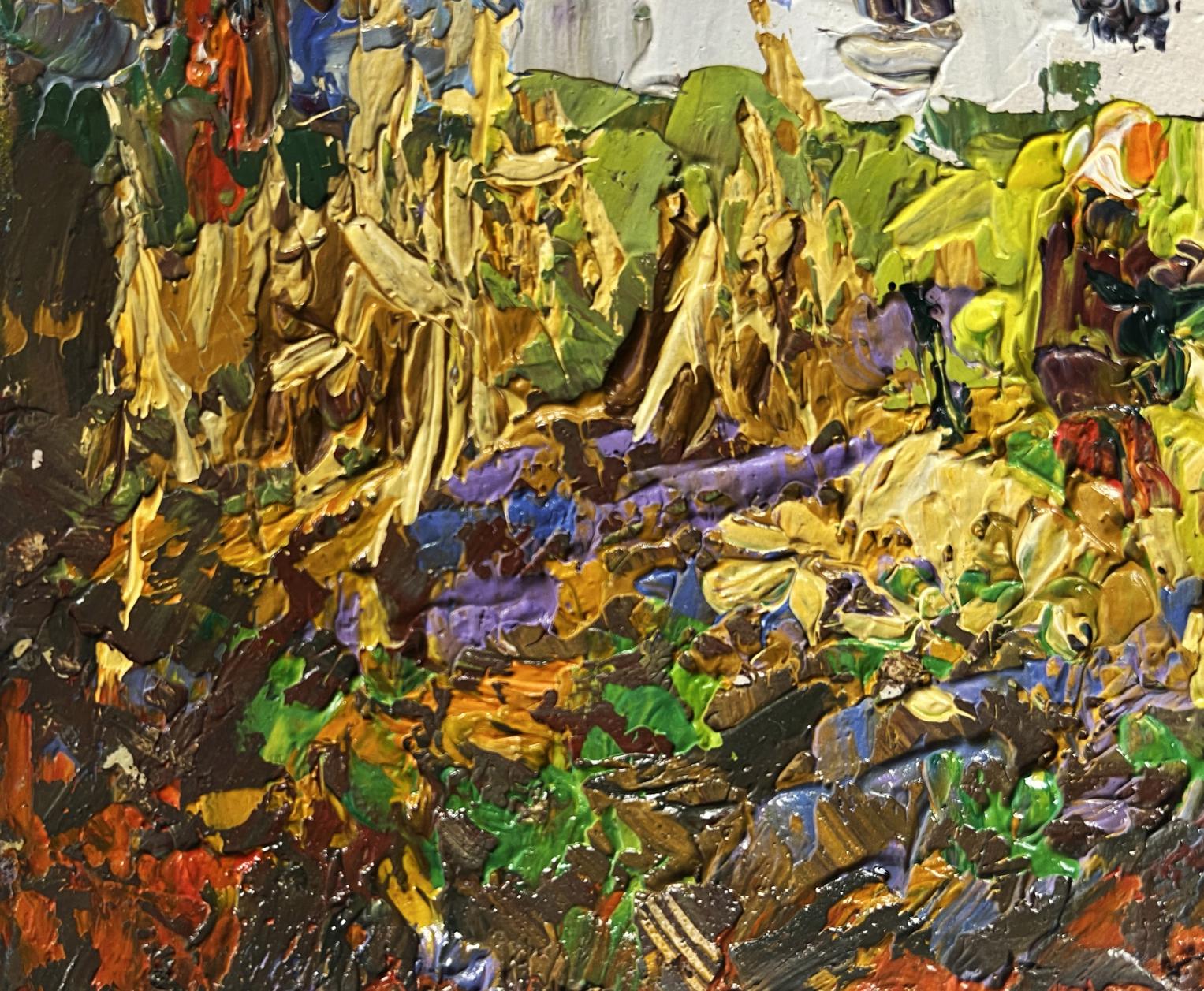 Oil painting Autumn gardening time by Oleksiy Ivanyuk vibrant textured artwork