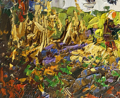 Oil painting Autumn gardening time by Oleksiy Ivanyuk vibrant textured artwork