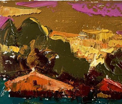 Oil painting Evening village by Oleksiy Ivanyuk, abstract impasto strokes