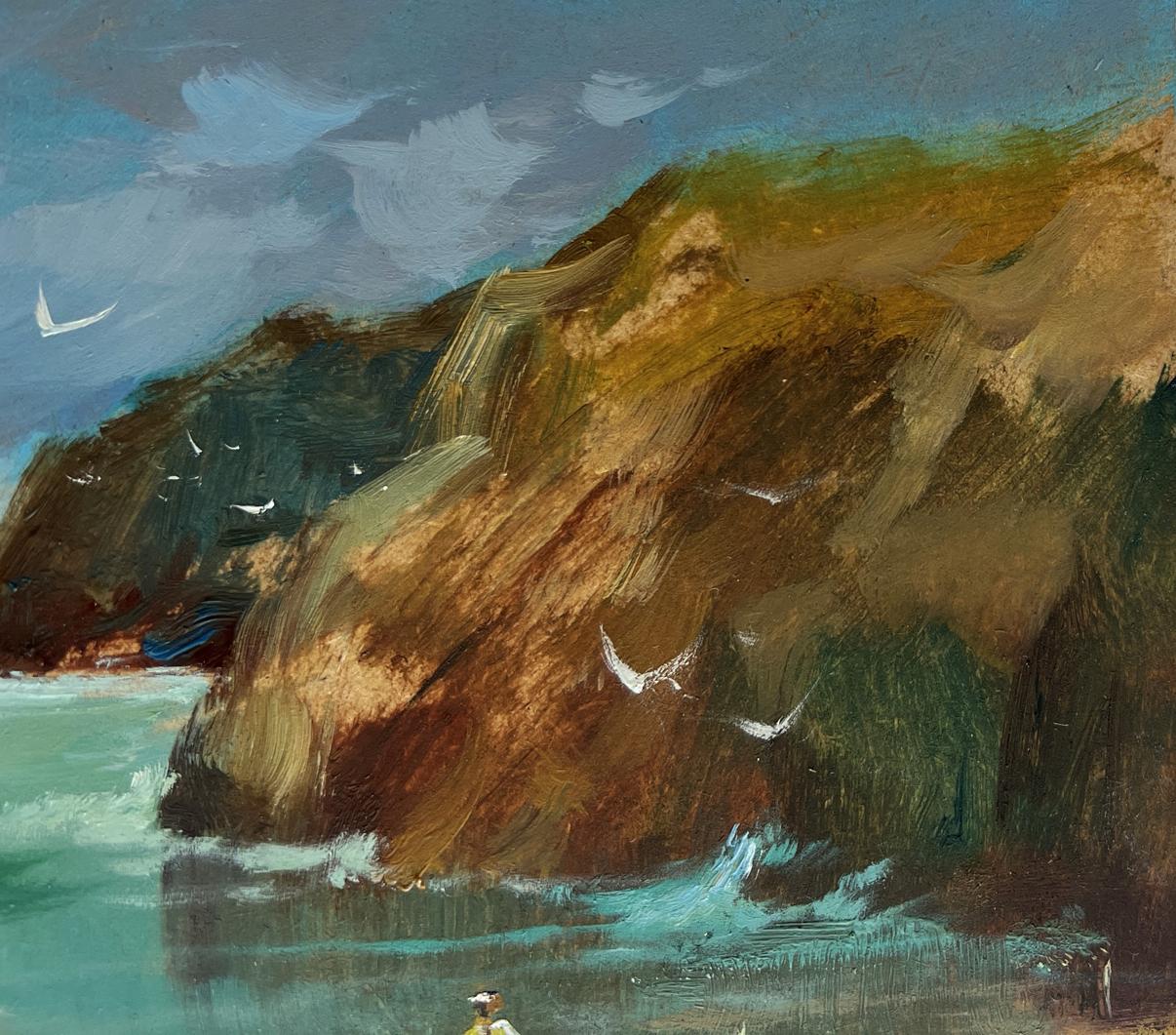 Oil painting of textured cliffside under moody sky by Yuriy Suprunchuk
