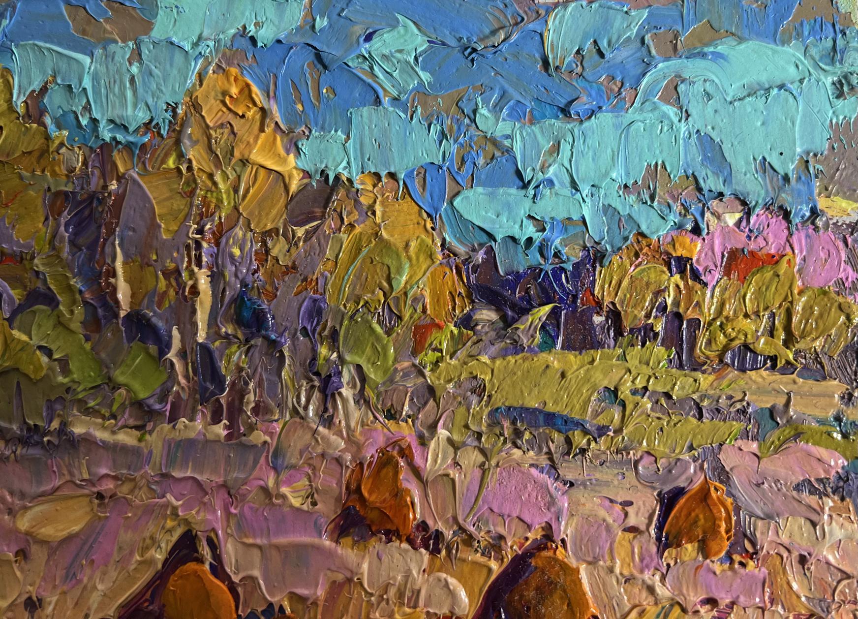 Vibrant impressionist oil painting Autumn haystacks by Oleksiy Ivanyuk