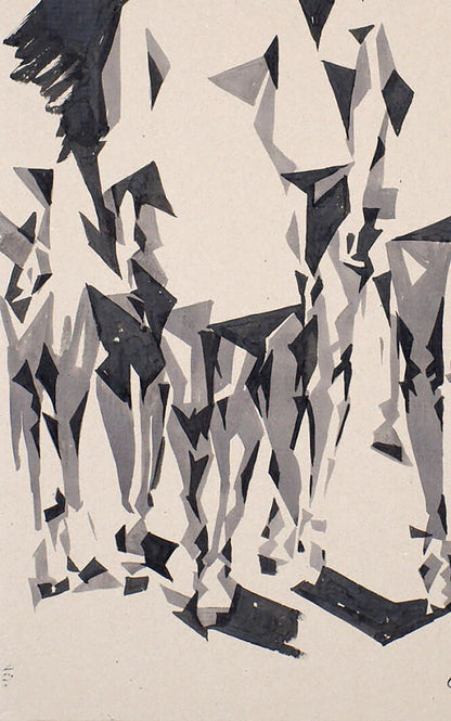 Abstract black gray geometric shapes watercolor Futurist Walk by Dima Filatov