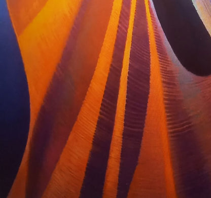 Vibrant orange purple striped ribbed fabric in Alexander Strashevich oil painting sculpture
