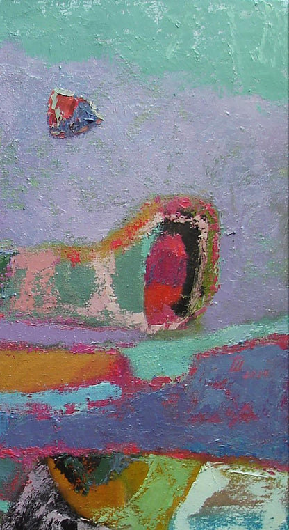 Abstract teal, lavender, red oil painting Stairs up by Tatyana Shulyak