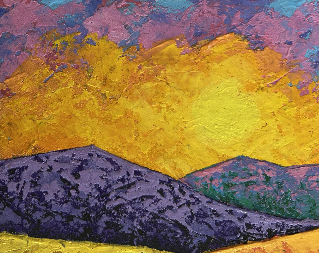 Vibrant oil painting The blazing sky above the peaks by V. Zadorozhnya