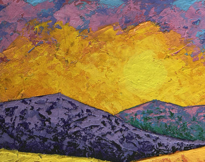 Vibrant oil painting The blazing sky above the peaks by V. Zadorozhnya