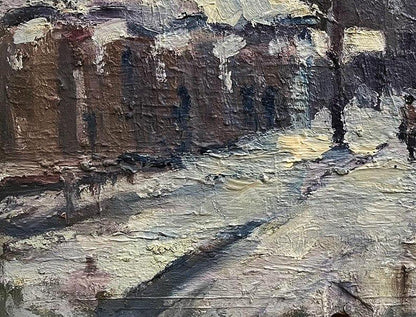 Oil painting Sunday Volodymyr Pashchenko snowy textured street scene