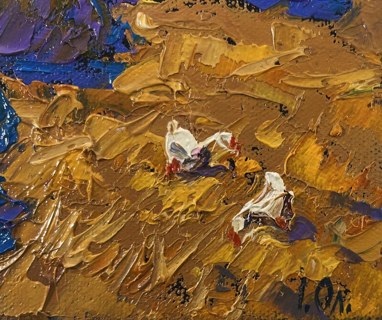 Oil painting Warm spring day by Oleksiy Ivanyuk with white flowers