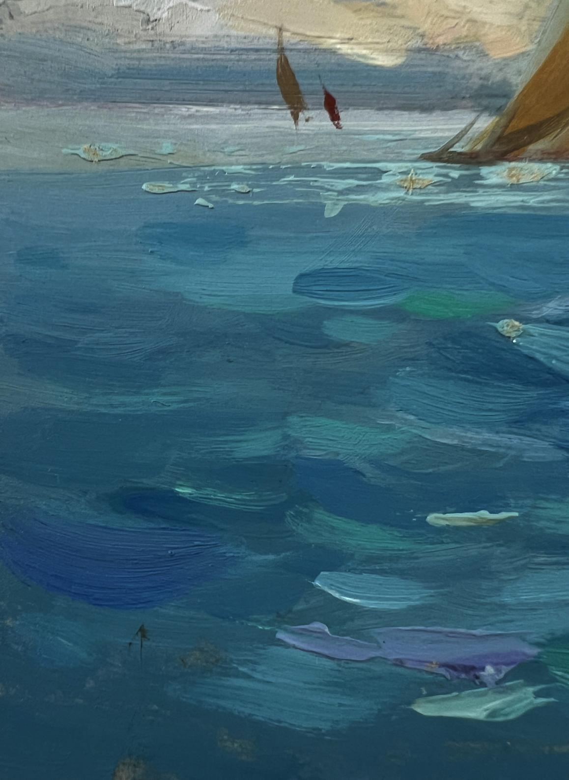 Oil painting The vastness of the seas by Yuriy Suprunchuk, textured ocean with sailboats