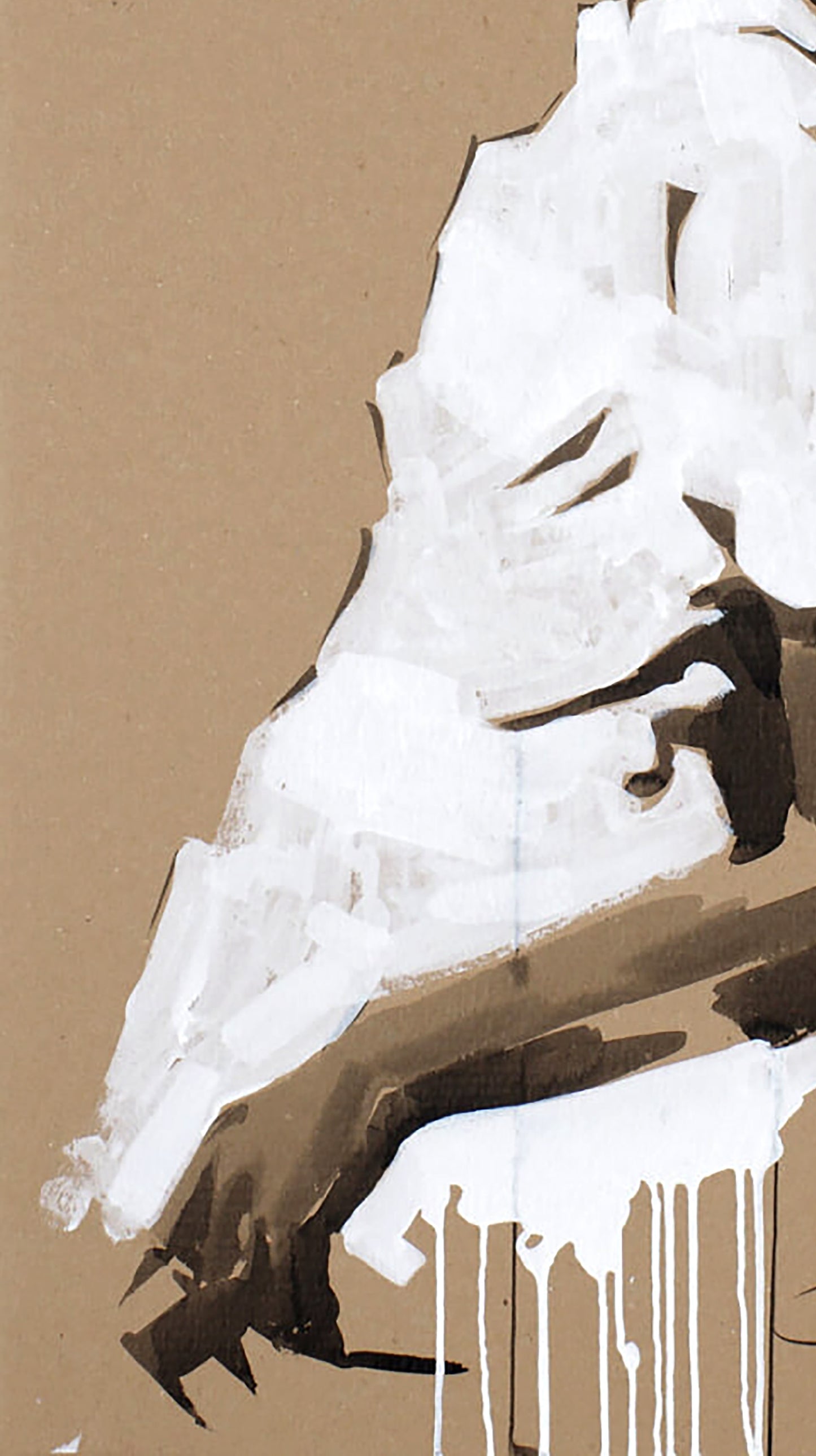 Stylized white and brown abstract sculpture by Sister Dima Filatov with dripping paint