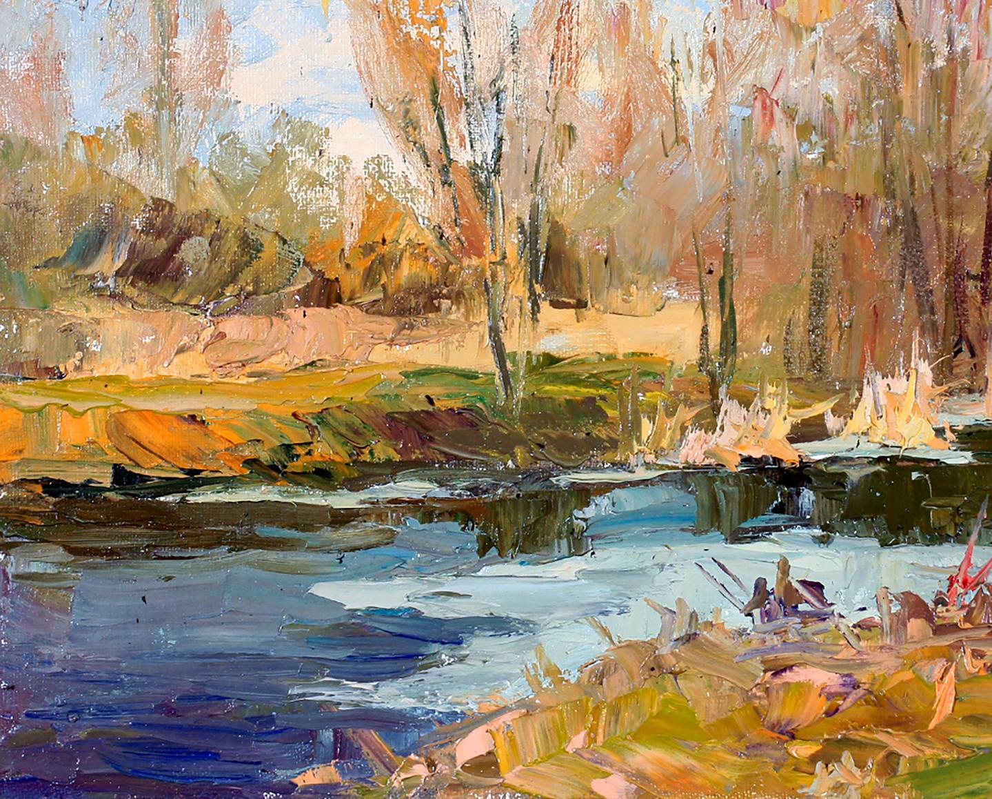 Impressionistic oil painting The first ice by Boris Serdyuk autumn river scene