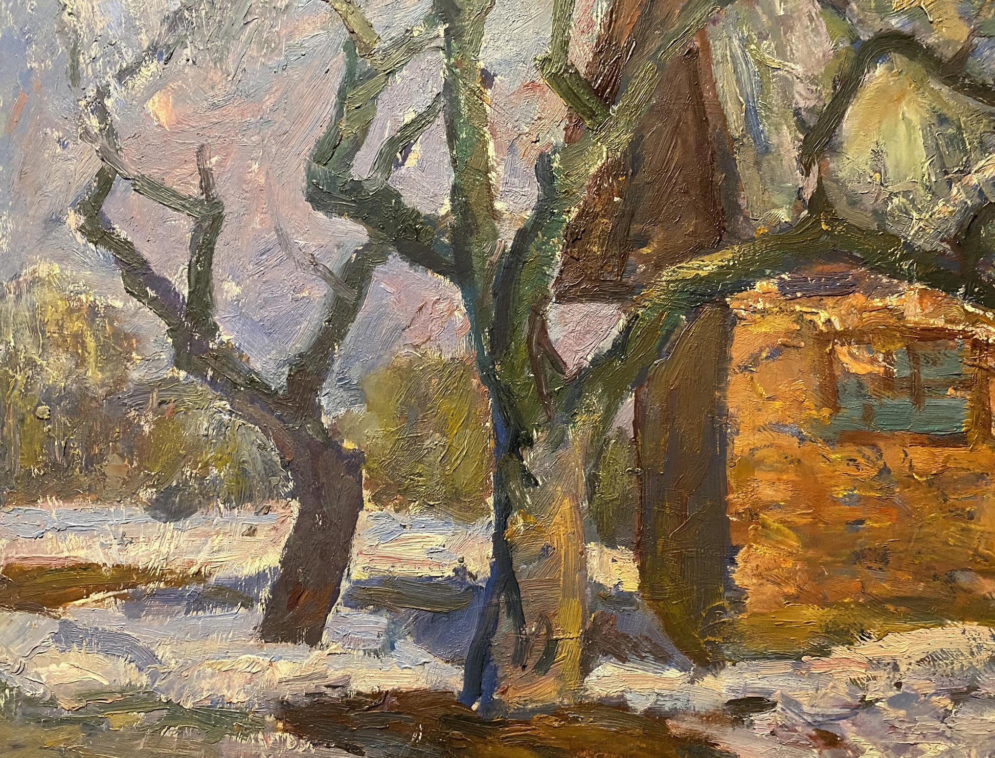Oil painting March by Stanislav Petrashevsky: bare winter trees