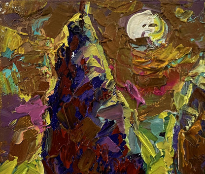 Oil painting Bright night over the field by Oleksiy Ivanyuk with skull