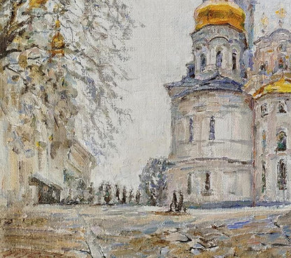 Oil painting Silver day Leonid Pavlenko: impressionistic white stone church