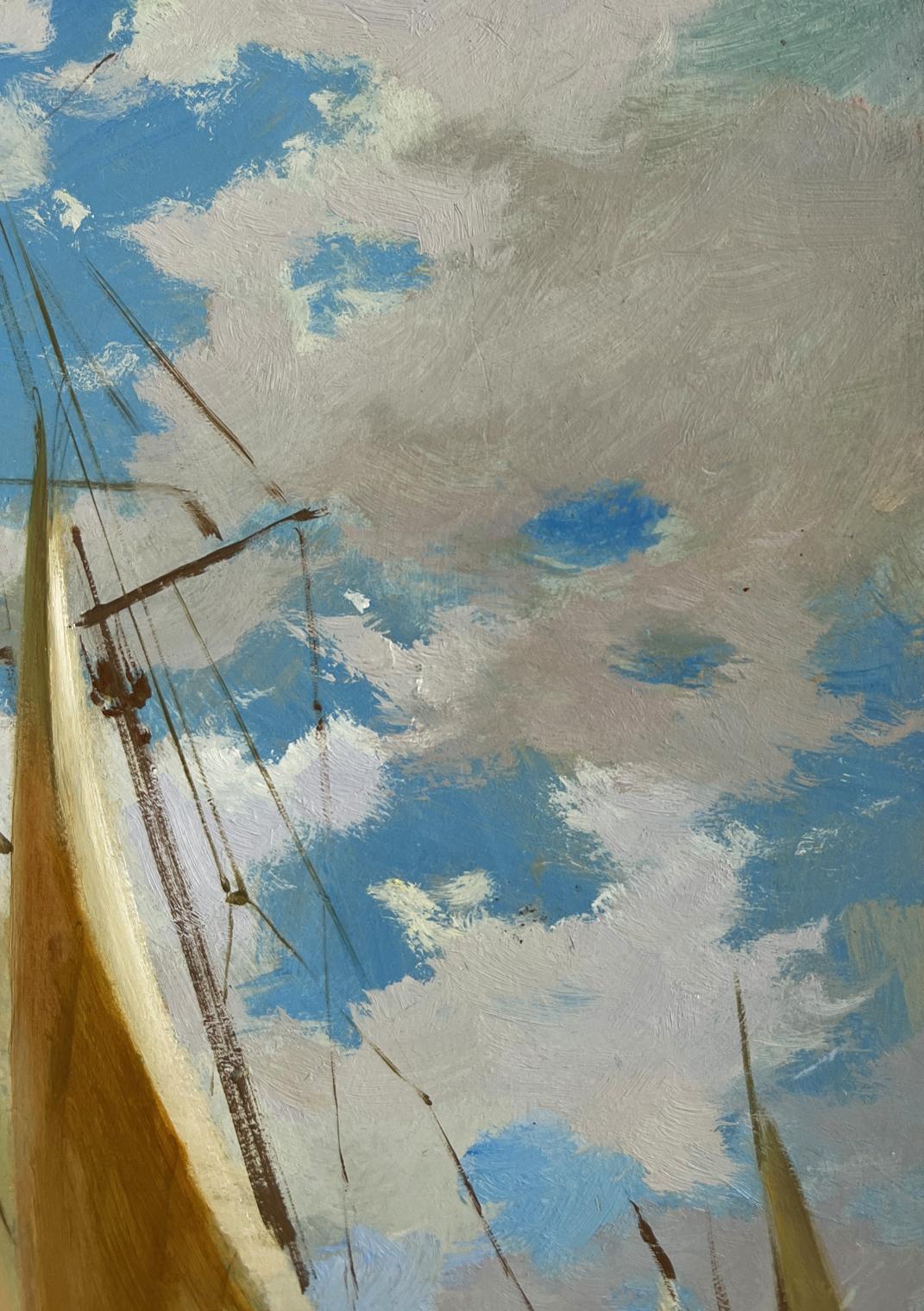 Oil painting of sailboat mast and sails at sea by Yuriy Suprunchuk