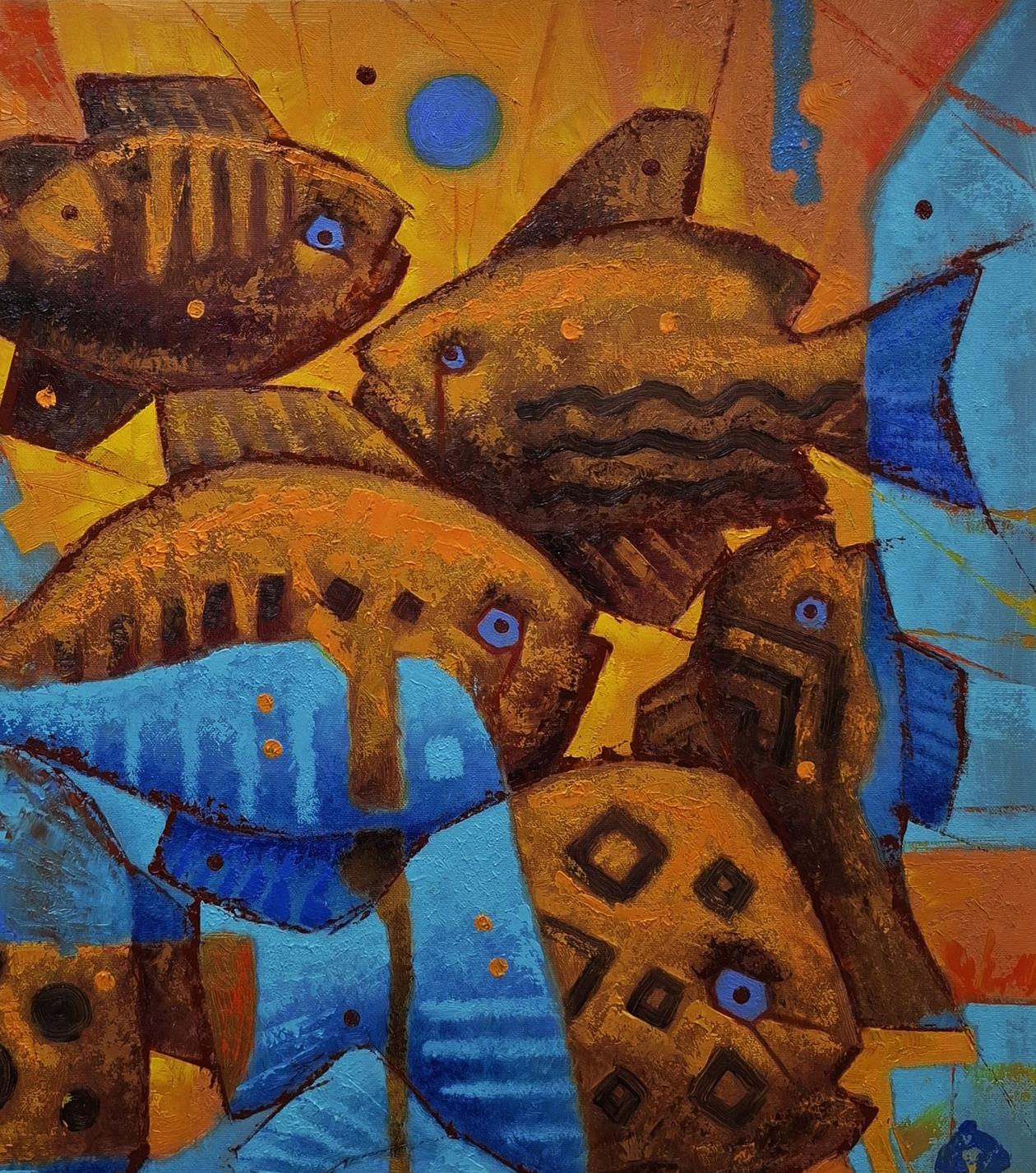 Vibrant Gold Fish Parade oil painting by Sergiy Voichenko