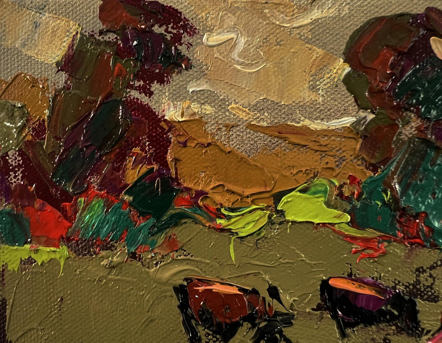Oil painting Autumn evening by Oleksiy Ivanyuk with impasto earthy tones