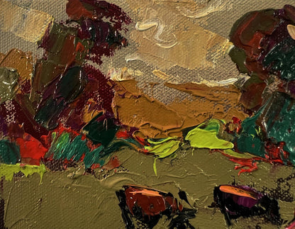 Oil painting Autumn evening by Oleksiy Ivanyuk with impasto earthy tones
