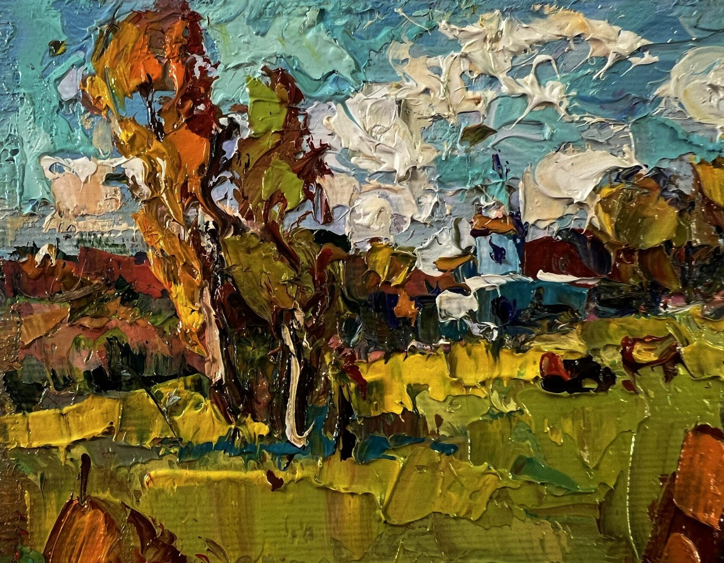 Oil painting Sunny day in the field by Oksana Ivanyuk with autumn trees