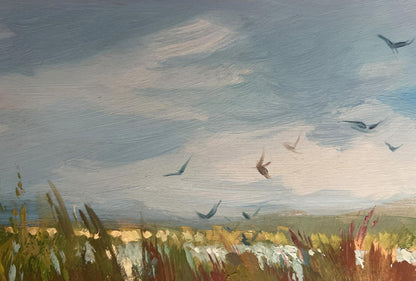Oil painting of fishing among reeds in impressionistic field by Yuriy Suprunchuk