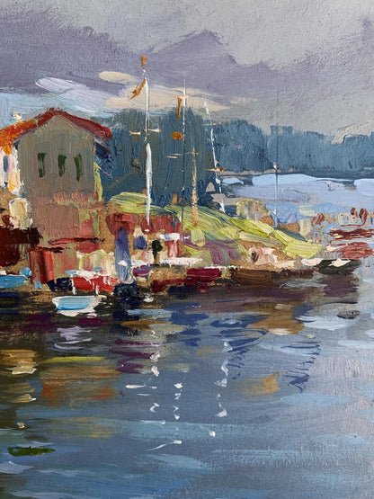 Impressionistic oil painting of Port for Boats and Yachts by Yuriy Suprunchuk