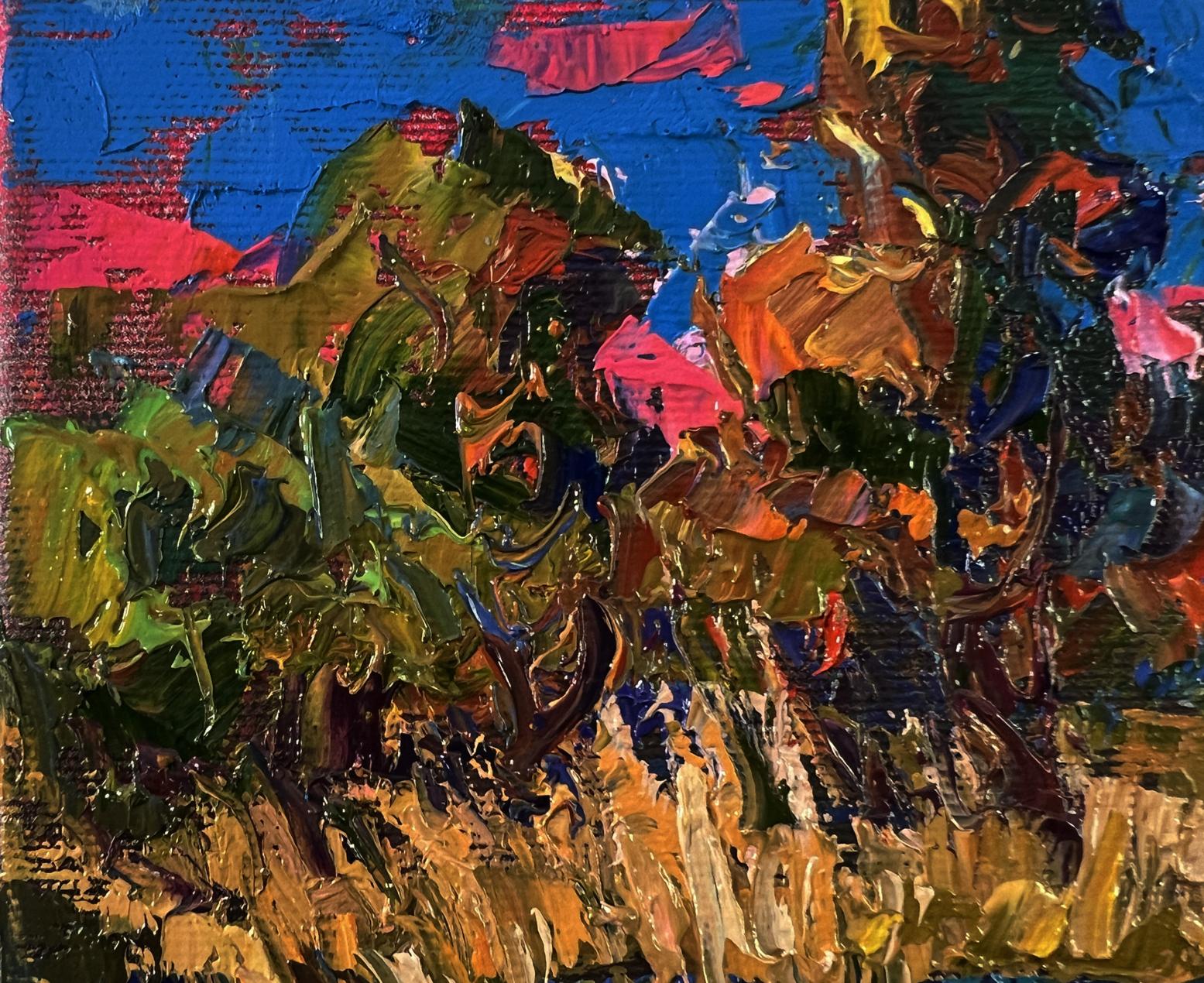 Vibrant oil painting Boat in the swamp by Oksana Ivanyuk with impasto strokes