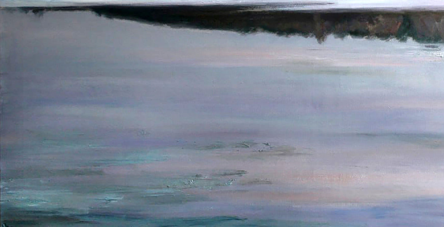 Oil painting Autumn balance by Leonid Pavlenko in blue gray teal
