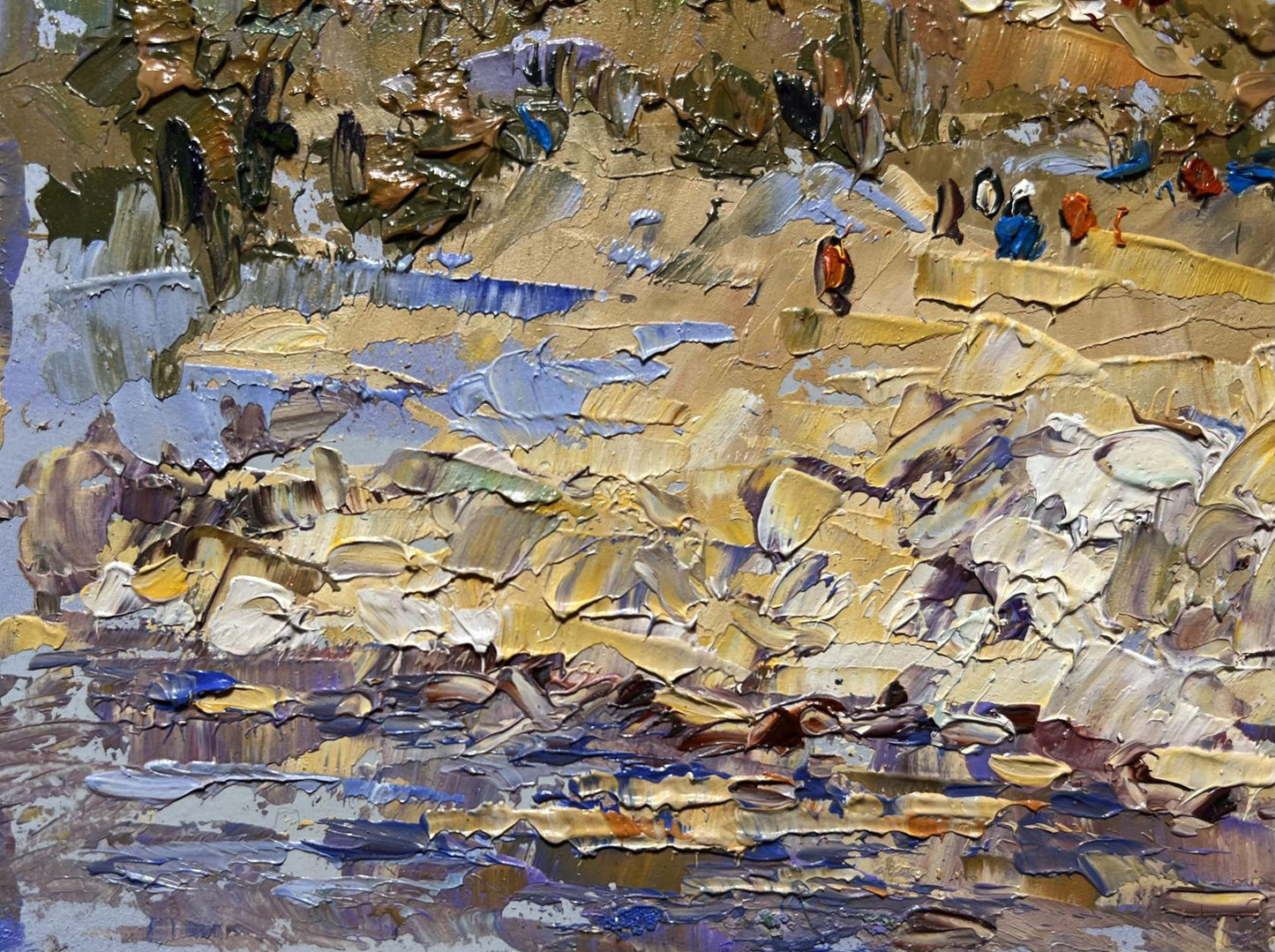Textured impasto oil painting of mountain river bank by Oleksiy Ivanyuk